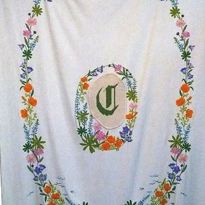 Handmade Wool Crewel Embroidered Floral Bed Cover